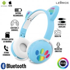 Headphone Bluetooth Gatinho LEF-1018 Lehmox - Azul
